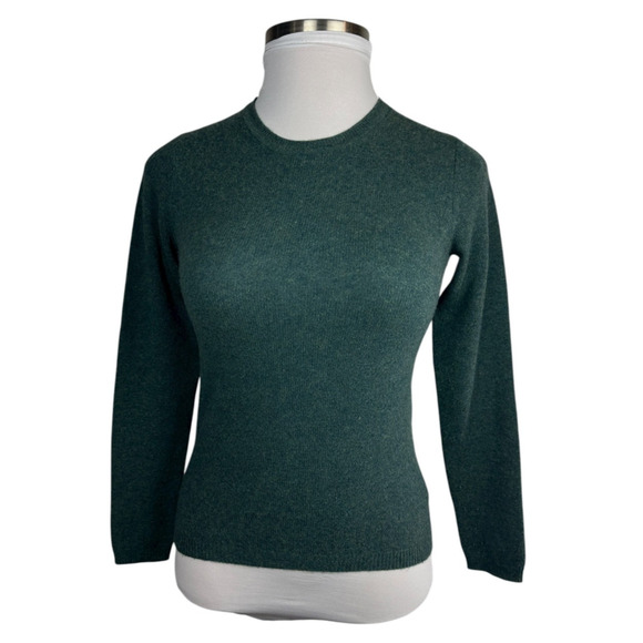 Tahari Pure Luxe 100% Cashmere Sweater Green Heather Crewneck Women’s XS - Picture 3 of 12